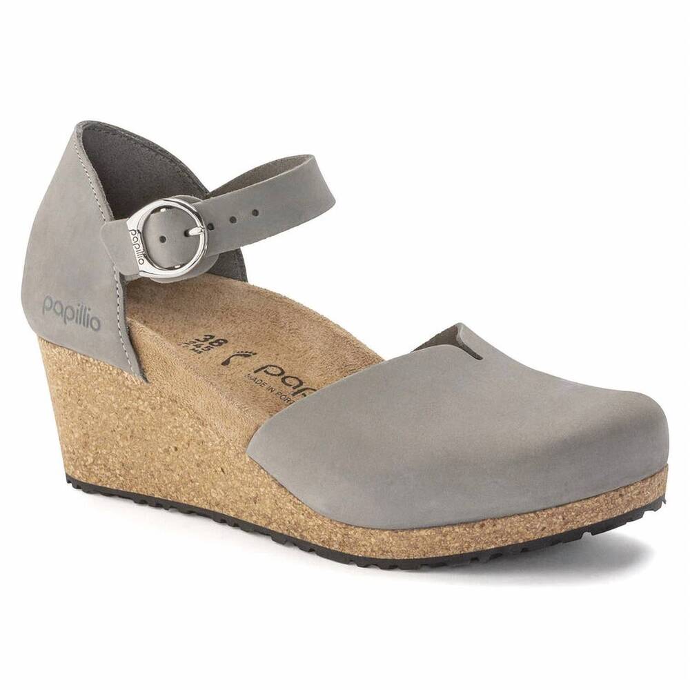 NEW BIRKENSTOCK women's mary ring buckle wedge - narrow width in dove gray